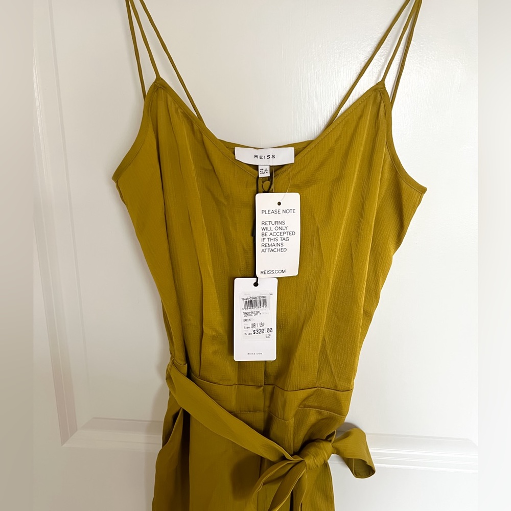 Reiss jumpsuit, strappy with back embellishment, tie waist, pockets, size 4